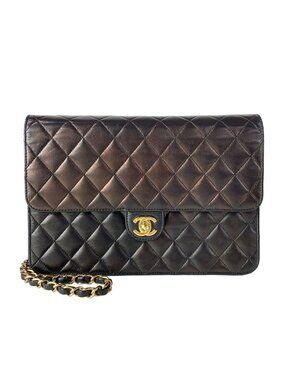 Chanel Shoulder Bag Single Flap Quilted Black Gold Chain Turnlock Lambskin